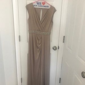 AIDAN MATTOX Shimmering Beige Gown - Wedding Guest Dress